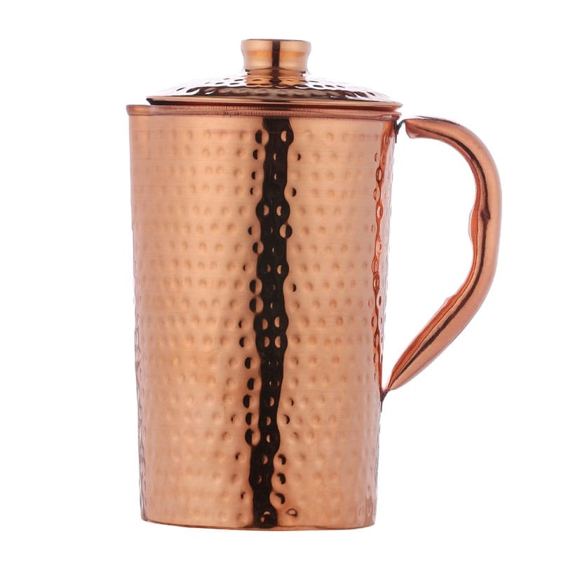 Hand Beaten Pure Copper Jug with Lid for Storing Drinking Water (1.5 Liter) view 2