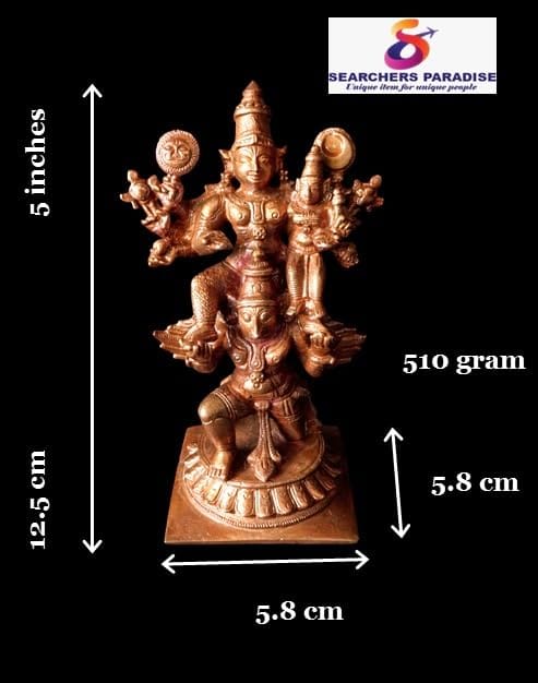 Searchers Paradise - Copper Idols of god Garuda vahanam with perumal,4.9 inches, Copper Handmade 510 Grams, Patina Antique Finish, Pack of 1 Piece view 2