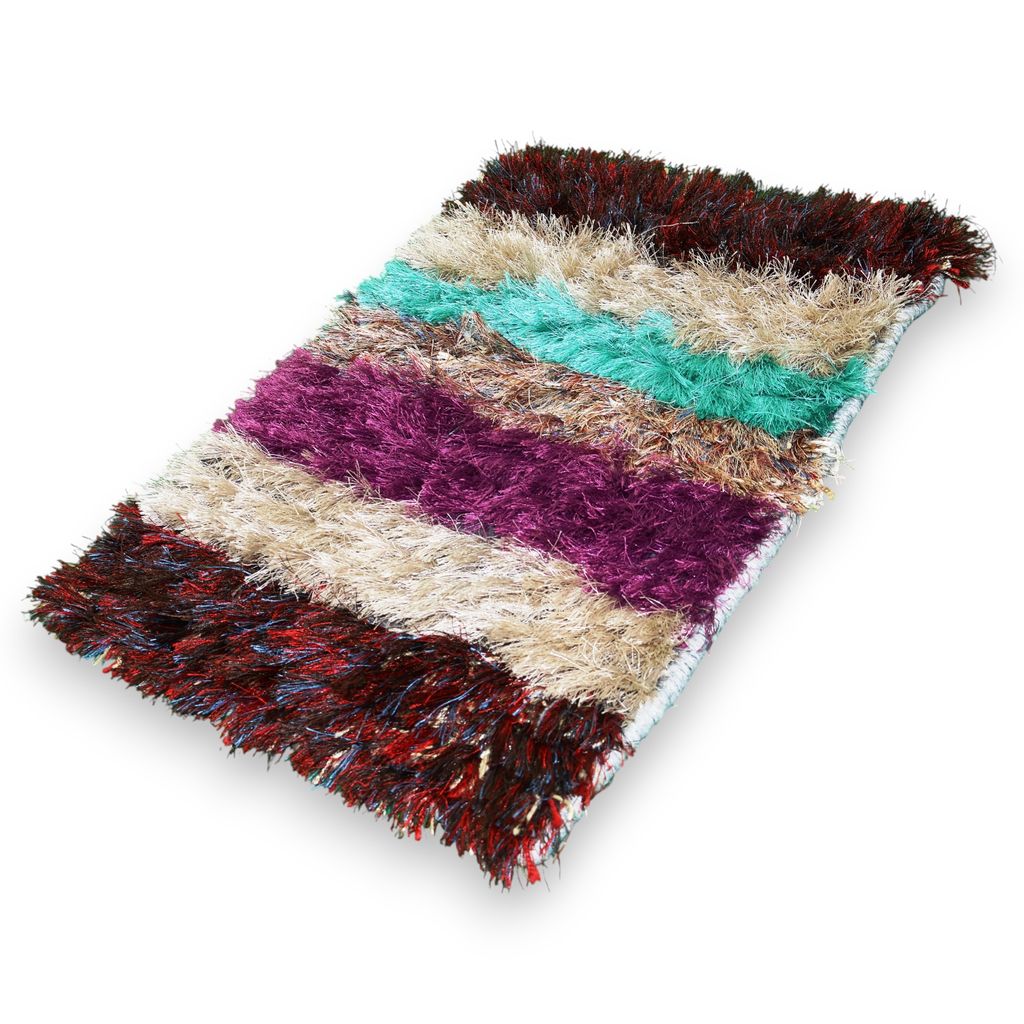 ELURU hend carfated Luxury Multi-Color Shaggy Floor Mat | Soft Fur Anti-Skid Decorative Carpet for Home & Bedroom view 2