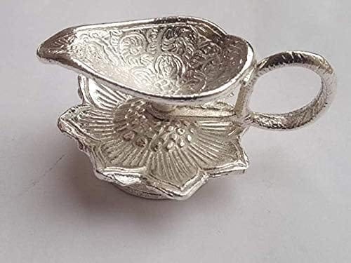 Oxidized Metal Antique Silver Plated Chirag Diya Pair, Dimensions 4 X 3 Inches. view 2