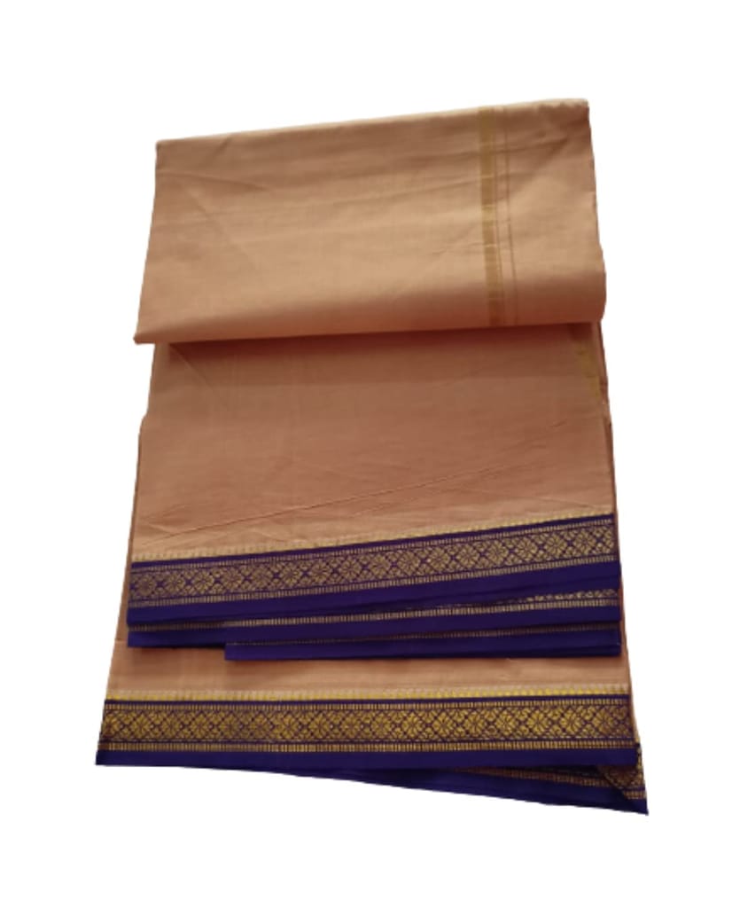 Jinka Lakshmi Collections 100% Handloom Biege Color Cotton Dhoti With Zari Border Up and Down 4 Meters Unstitched Pack of 2 (Multicolor-06) view 2