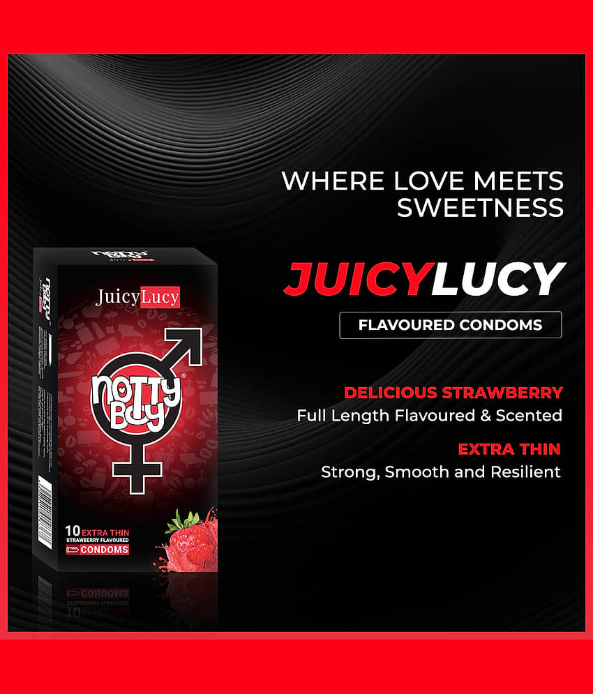 NottyBoy Strawberry Flavour Thin and 4 IN 1, Ribbed, Dotted, Contour, Extra Time Condoms - 60 Units view 2