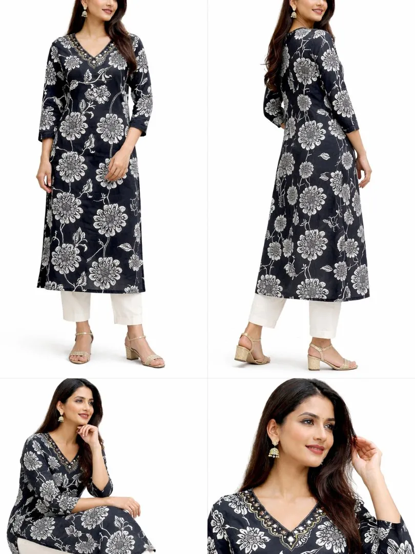 UneR Women's Rayon Printed Kurti | Floral Straight Kurta | Casual Ethnic Wear view 2