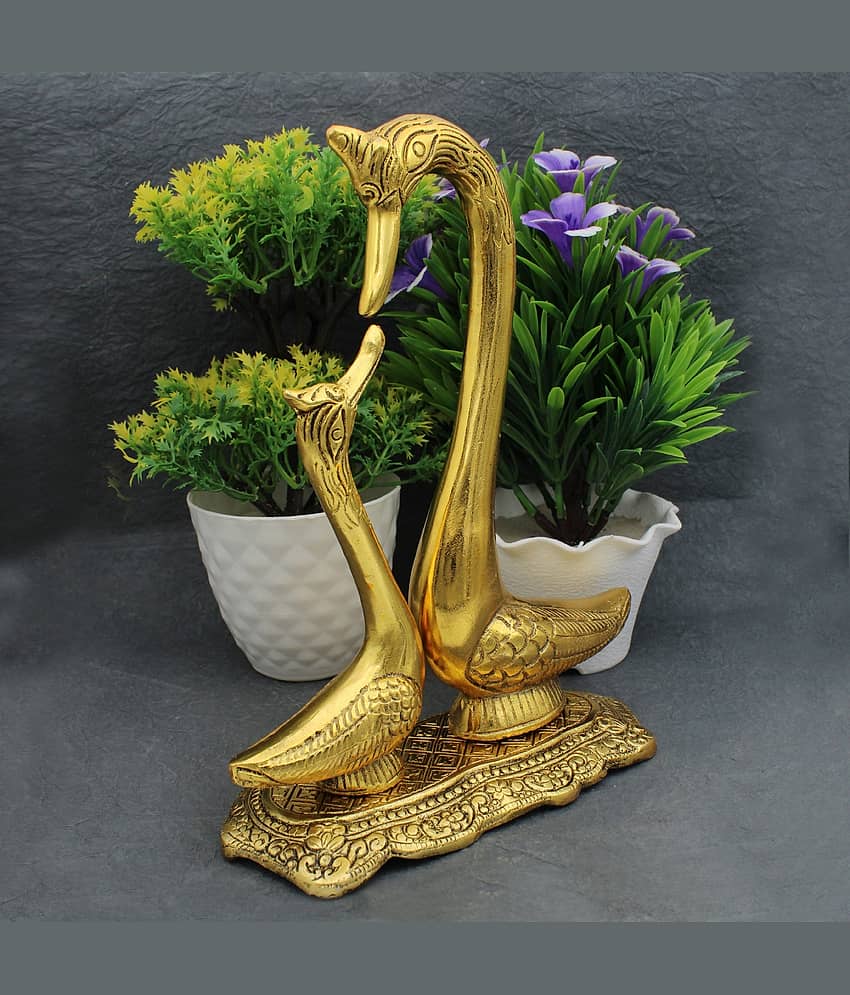 Fashion Bizz Metal Love Birds Swan Pair Of Kissing Duck Decorative Showpiece - 22 cm view 2