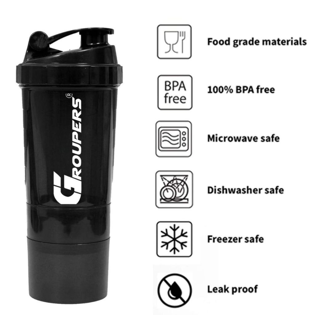 GROUPERS Duffle Canvas Bag with Shaker Bottle-500ml & GloveslSports & Travel BaglSports Kitl (Black) view 2