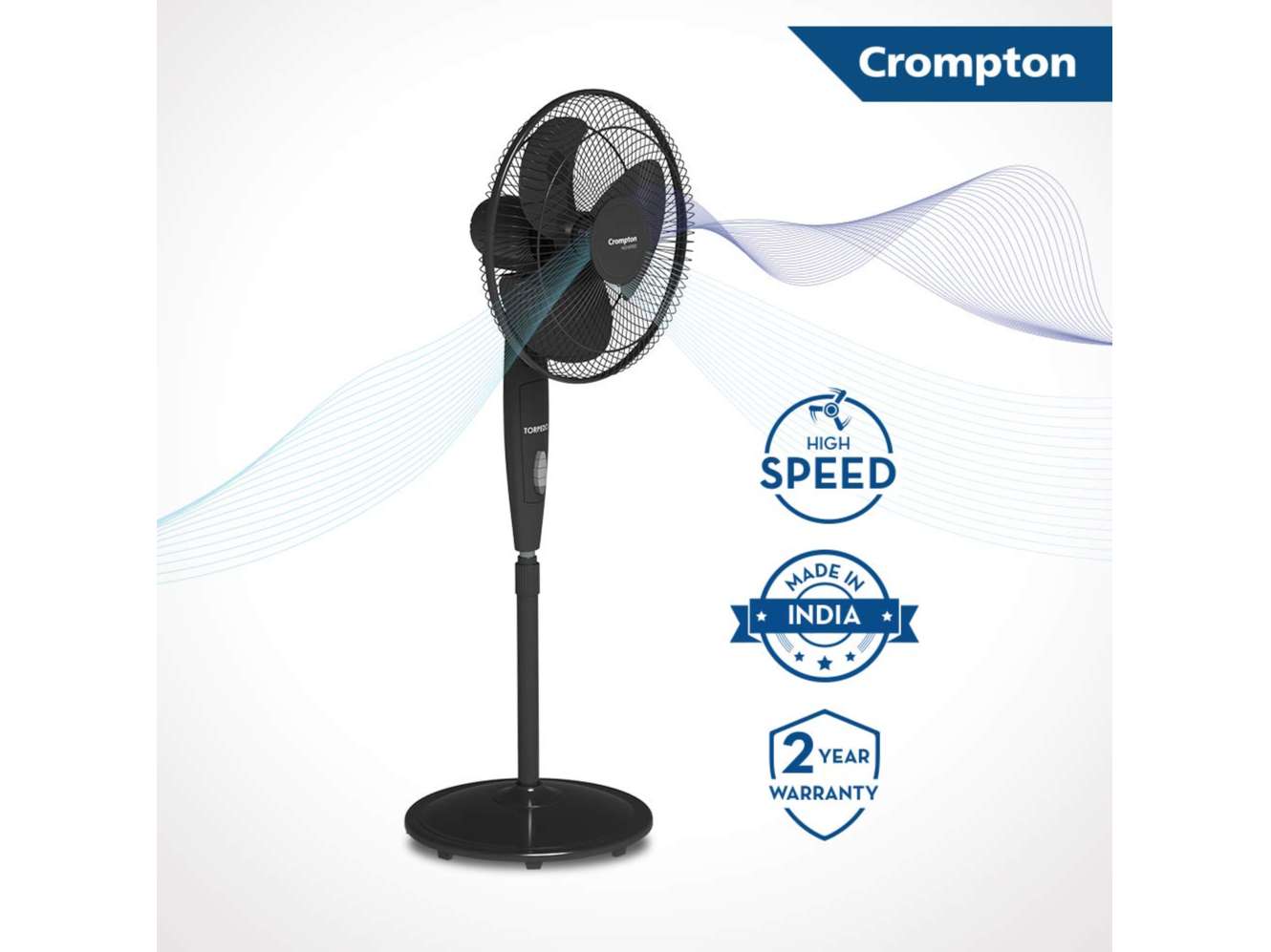 Crompton High Speed Torpedo 400mm Pedestal Fan - Black view 2