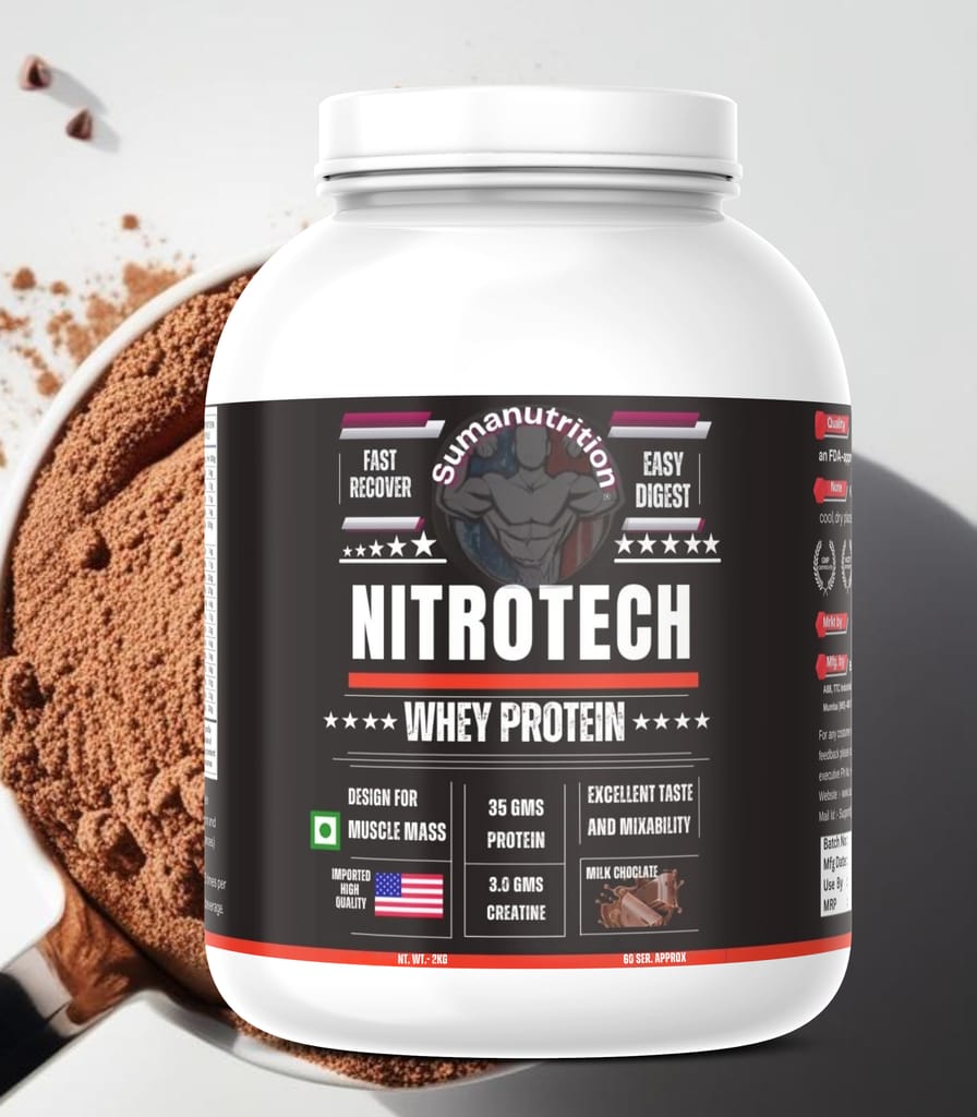 Nitrotech Whey Protein Powder | Muscle Recovery supplement | Delicious Flavor 2kg / 1.81Kg
