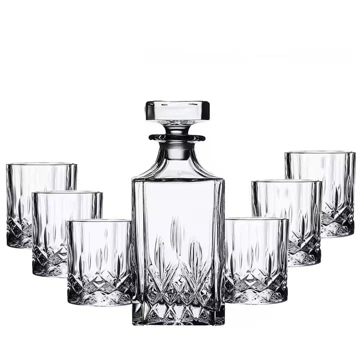 Modern Crystal Clear bar Set 1 Decanter Bottle(800ml) with 6 Whiskey Glasses(300ml) Perfect for Scotch, Bourbon, Wine, Vodka, Cocktail, Tequila, Rum