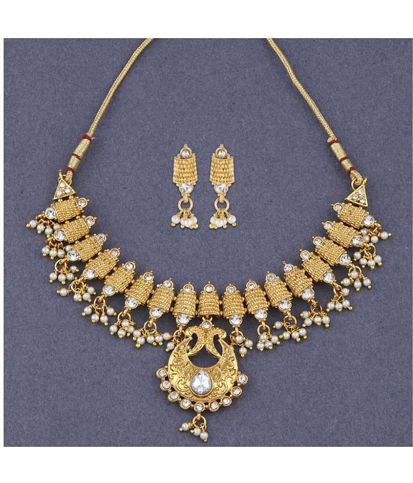 Silver Shine Alloy Golden Choker Traditional Gold Plated Necklaces Set view 2