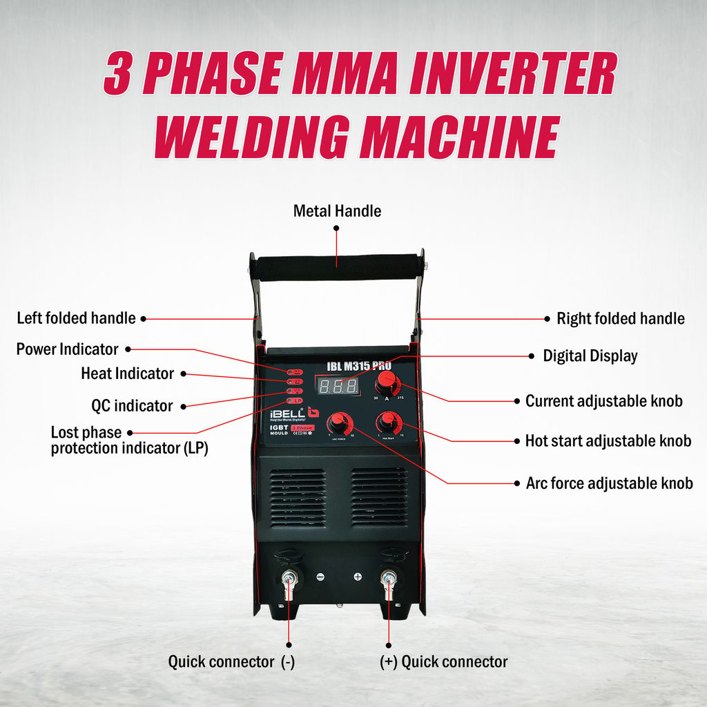 iBELL M315PRO 315A Inverter ARC Welding Machine | Professional & Workshop 3-Phase IGBT Welder | Adjustable Hot Start, Anti-Stick, Arc Force | 1-5mm Electrodes | 440V view 2