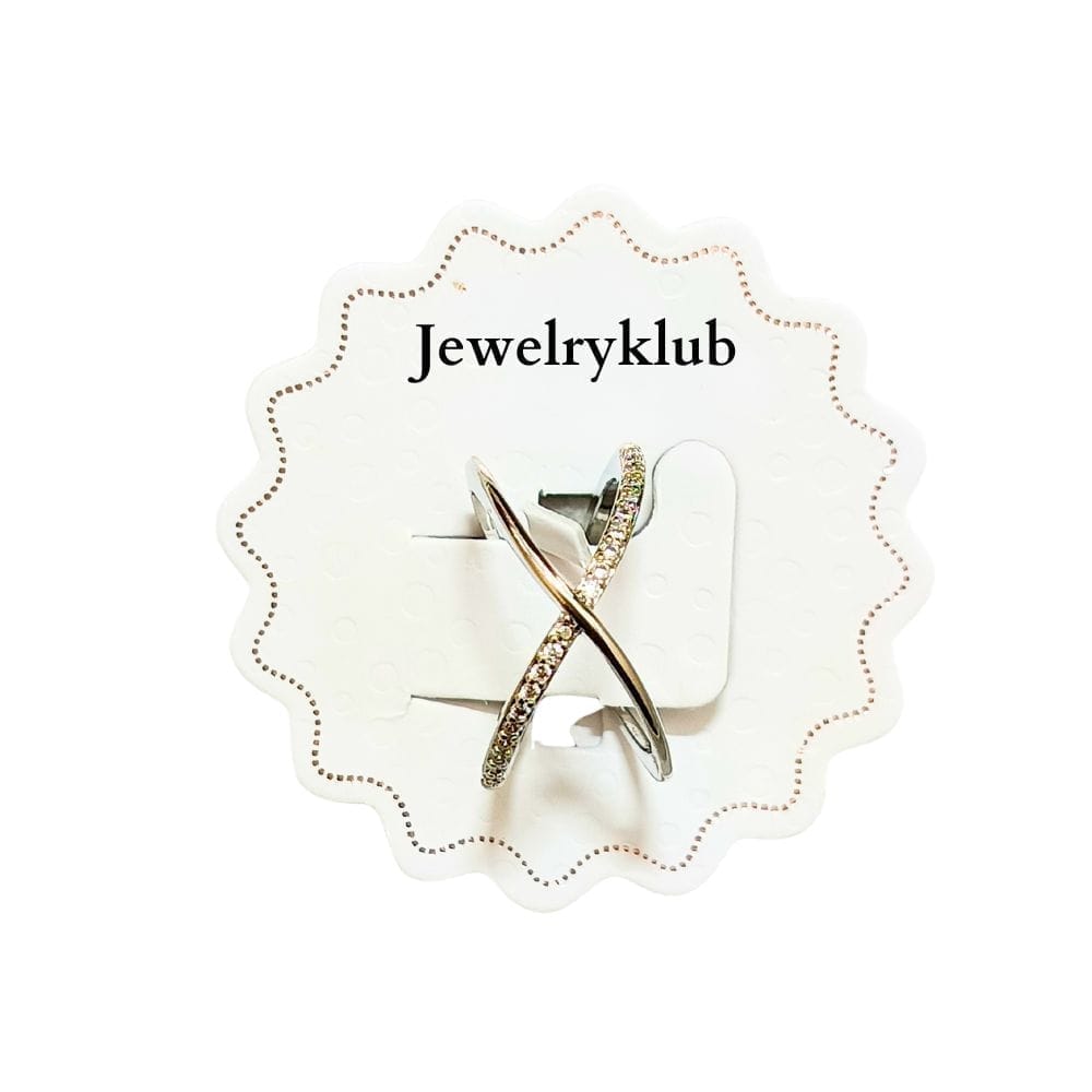 Jewelryklub Adjustable Fashion Ring With American Diamond For Girls And Women Silver Plated view 2