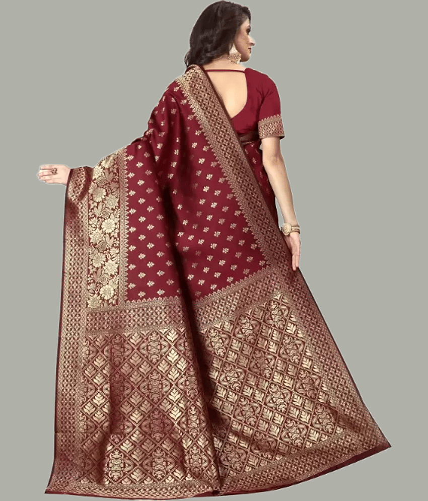 GARIYA Banarasi Silk Embellished Saree With Unstitched Blouse Piece ( Red ) view 2