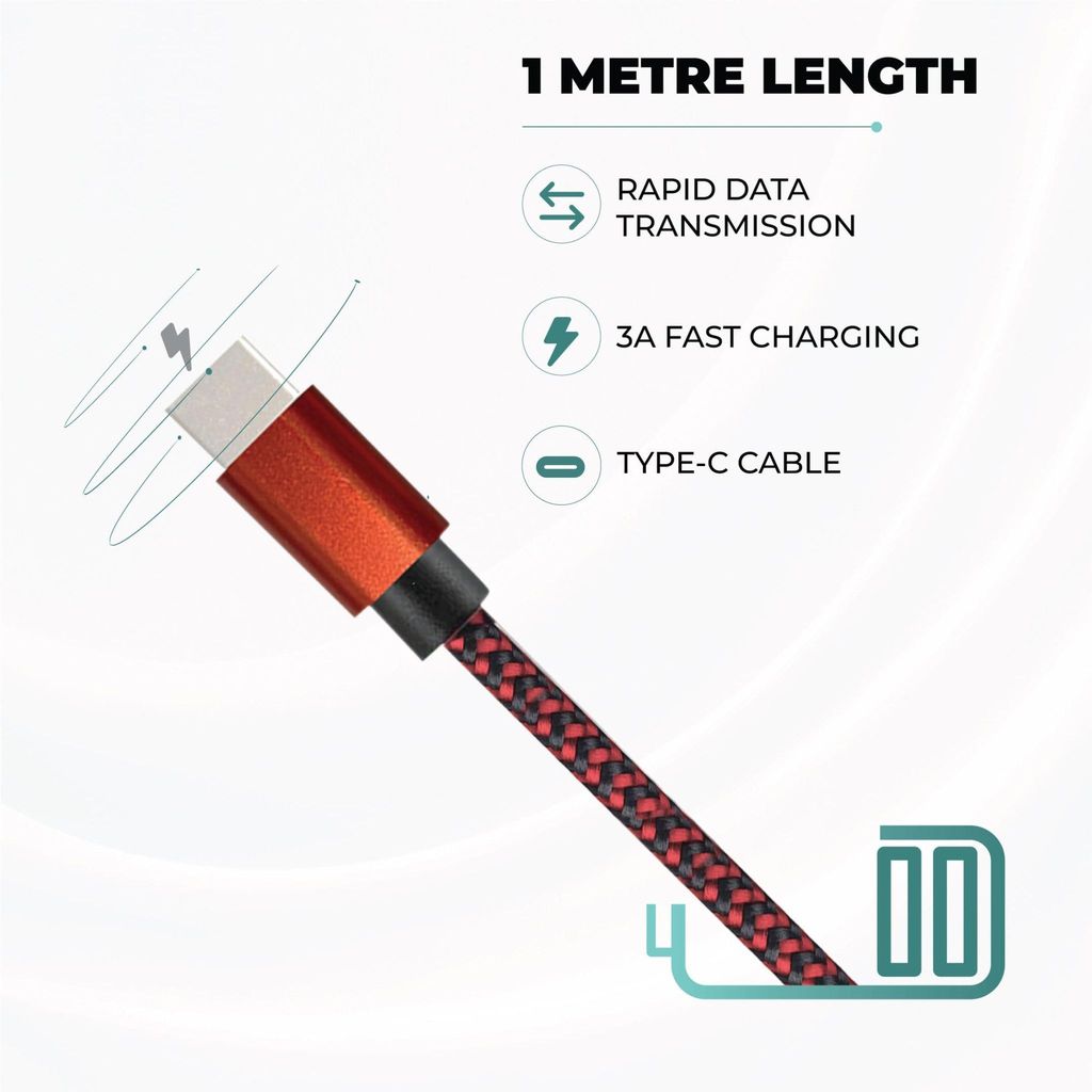 Hammer Unbreakable 3.1A Fast Charging Braided Cable 1 Meter (Red) view 2