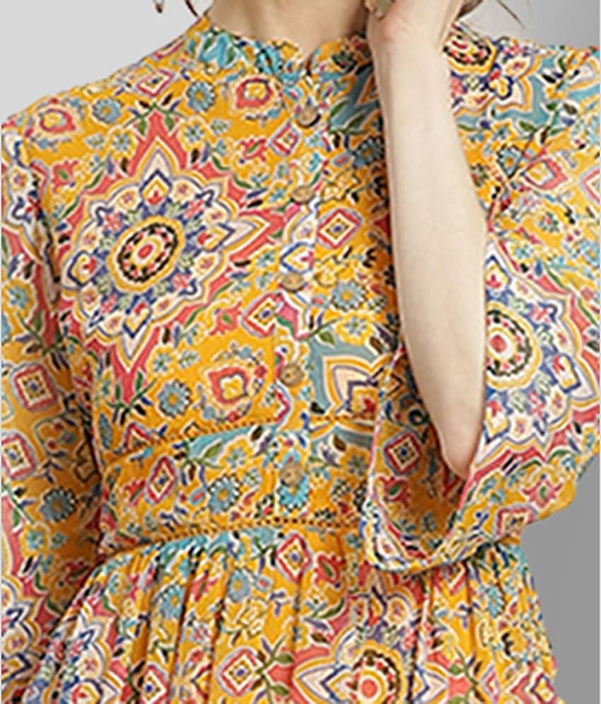 Juniper Women Chiffon Printed Fit & Flare Dress ( Yellow ) view 2