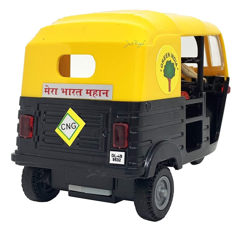 Mehtab Pull Back Plastic Auto Rickshaw Toy|Realistic Design|Perfect for Kids Fun (Pack of 1, Black & Yellow) view 2