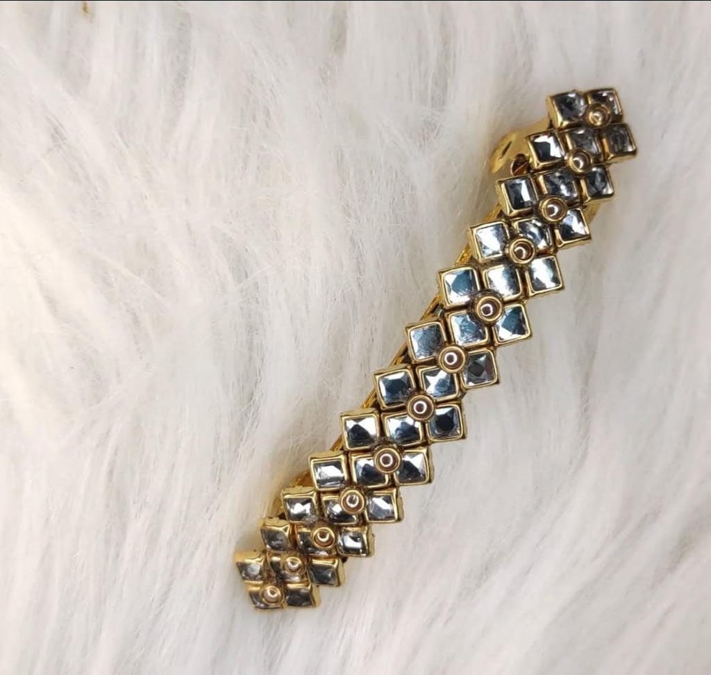 Gold Hair Barrette with Rhinestones view 2