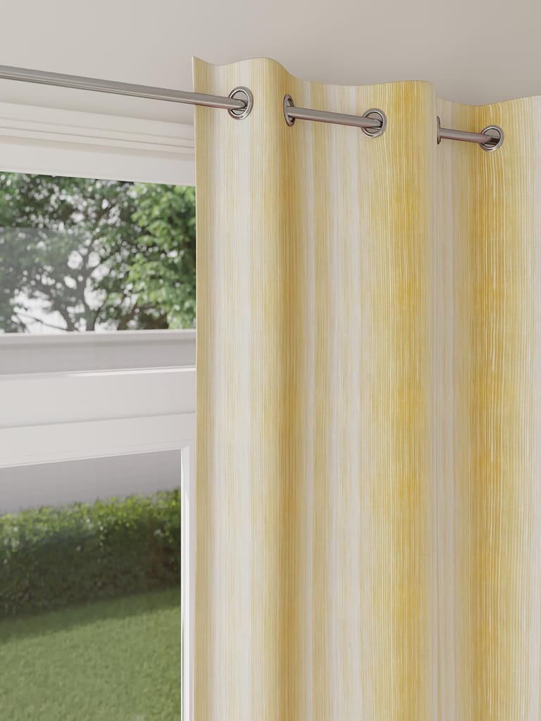 Ddecor Curtain Pack of 1, Polyster Digital Print Stripes and Checks Curtain, Window 5 FT, Amalia, Room Darkening |135 CM X 160 CM, Yellow view 2