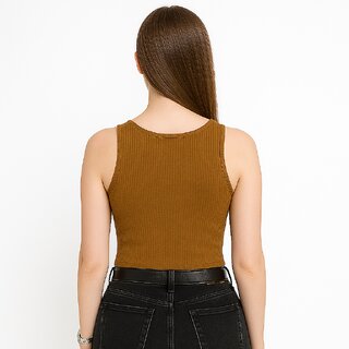 ATLIES Womens Ribbed U-Notch Sleeveless Crop Top view 2