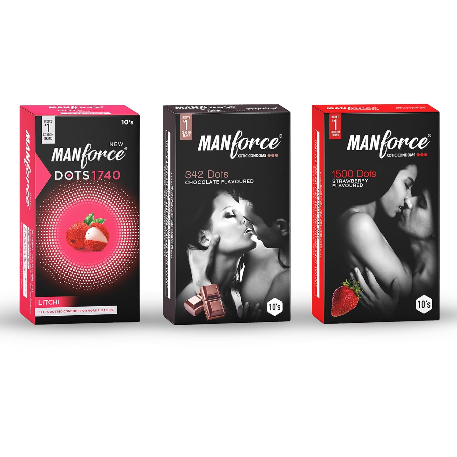 MANFORCE Combo Pack (StrawberryChocolate & Litchi Flavoured) Condom (Set of 3 30 Sheets) view 2