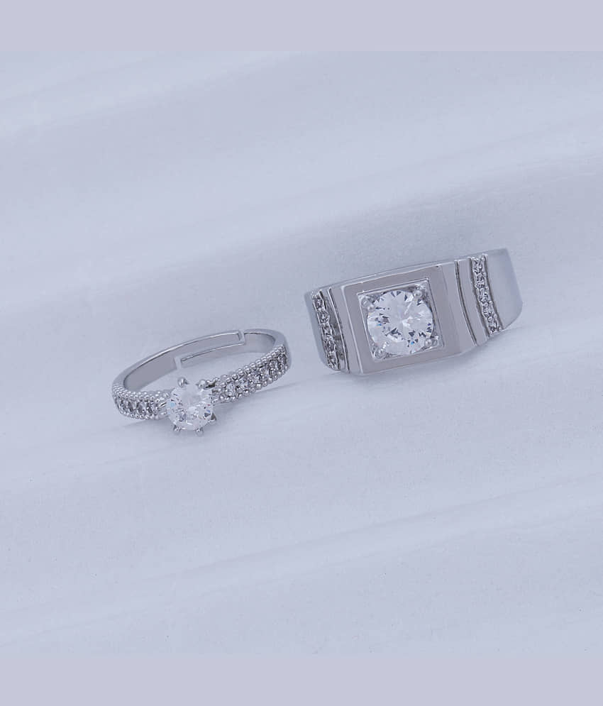 Solitaire Adjustable Some One Speical Couple Ring Set Wedding Engagement Valentine Gift Silver Plated Ring For Women And Men