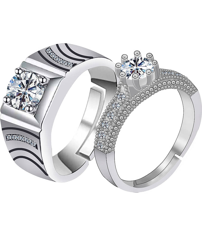 Solitaire Adjustable Some One Speical Couple Ring Set Wedding Engagement Valentine Gift Silver Plated Ring For Women And Men view 2