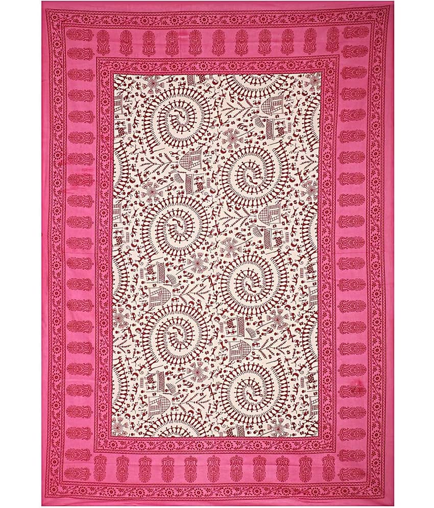 Uniqchoice Cotton Ethnic Single Bedsheet with 1 Pillow Cover- Pink view 2