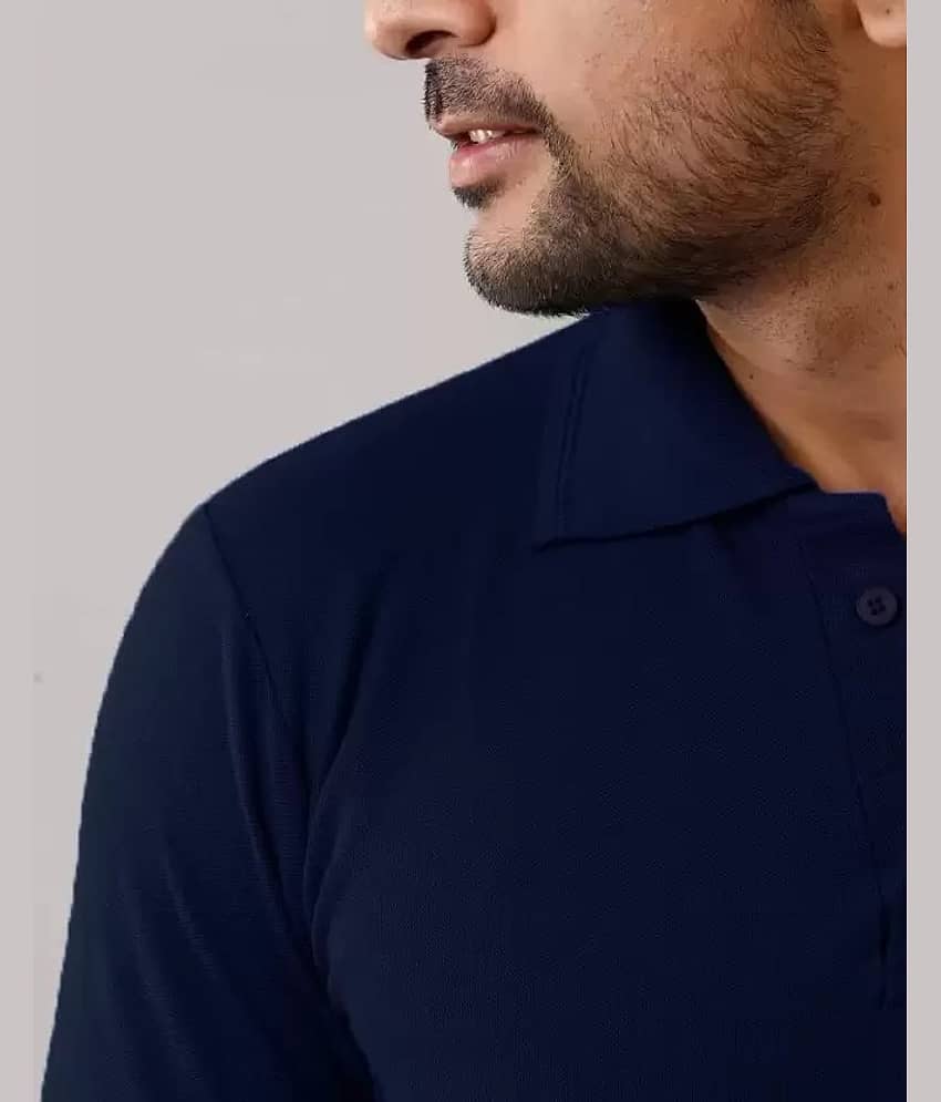 SKYRISE Pack of 1 Cotton Blend Slim Fit Solid Half Sleeves Men's Polo T Shirt ( Navy ) view 2