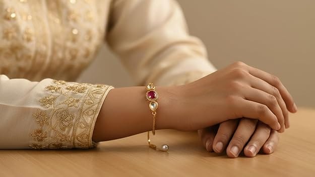 Elegant Traditional Gold Plated/Rakhi Combo Of 1 Piece for Men and Women/brother/sister/bhabhi Kundan Stone combo set (Same as Shown In Image) view 2