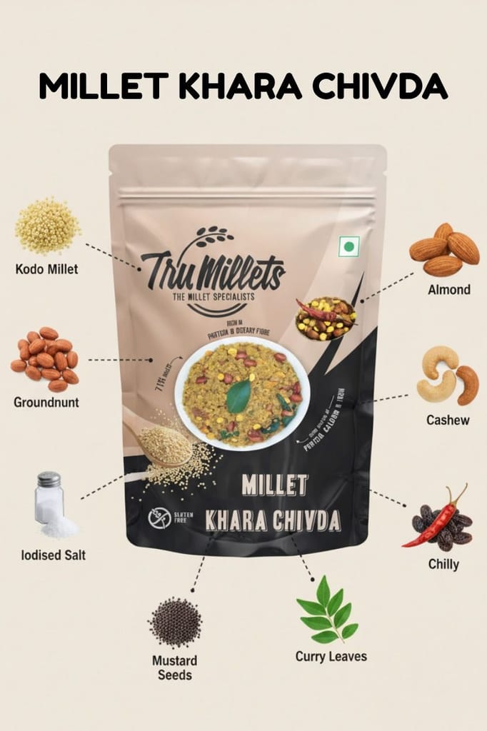 Trumillets Healthy Millet Snack for Kodo Millet Khara Chivda | Indian Masala Crispy Namkeen | Healthy And Hygienic Snacks | High Protein & Fiber Snack | No Preservative (Each 125 Gm Pack of 2) view 2