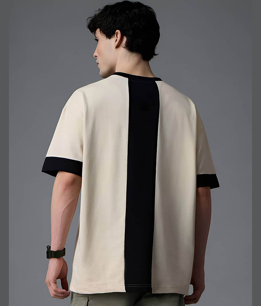 AUSK Men Cotton Blend Oversized Fit Printed T-Shirt ( Beige ) view 2