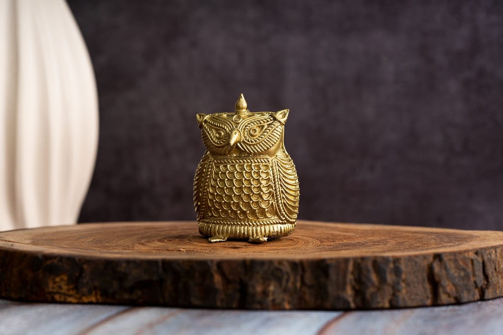 SOWPEACE Handcrafted dhokra Art OWL “Bliss at Your Watch” Brass showpiece, Premium Artisan Made Tabletop Home Decor for Living R view 2