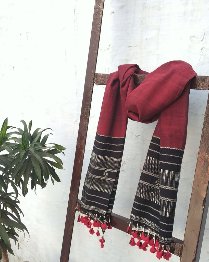 Red Black Handloom Cotton Stole view 2