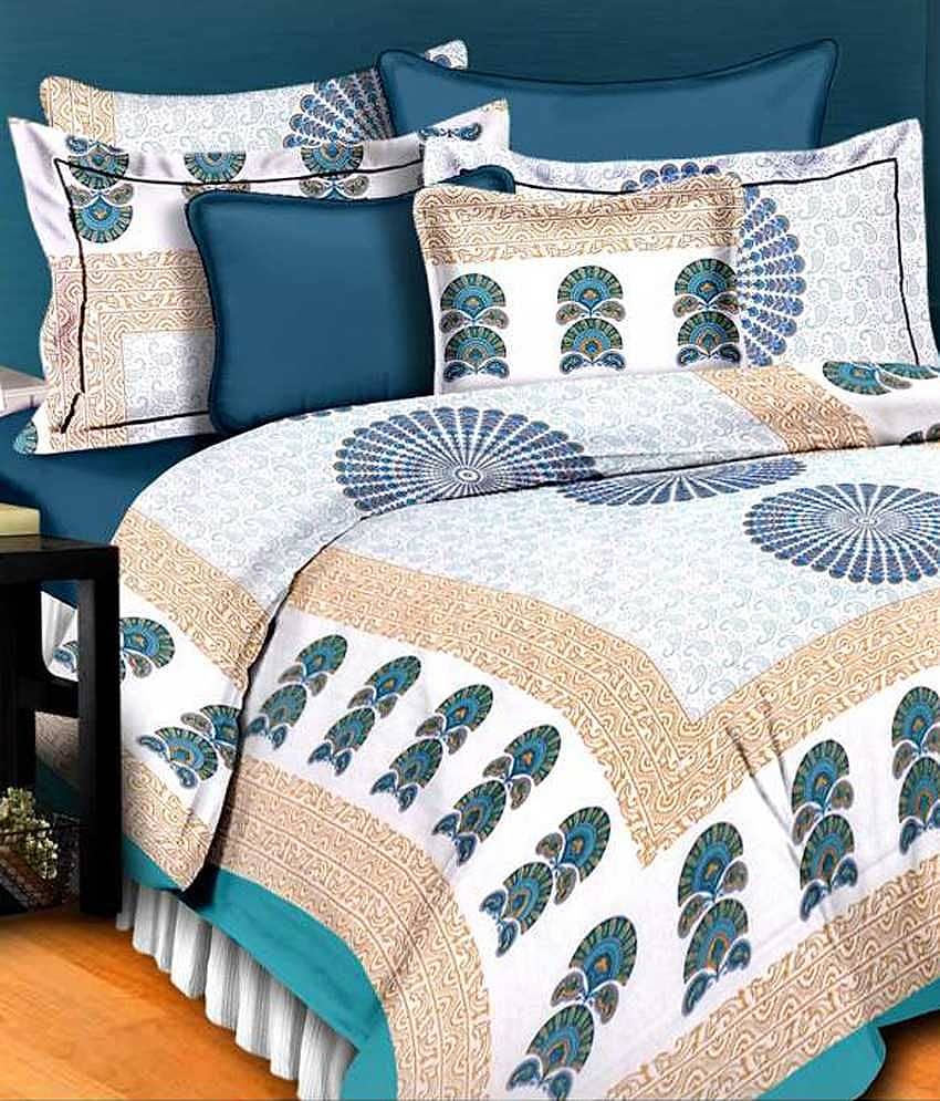 UniqChoice Multi-Color Cotton Jaipuri Printed Double Bed Sheet With 2 Pillow Cover