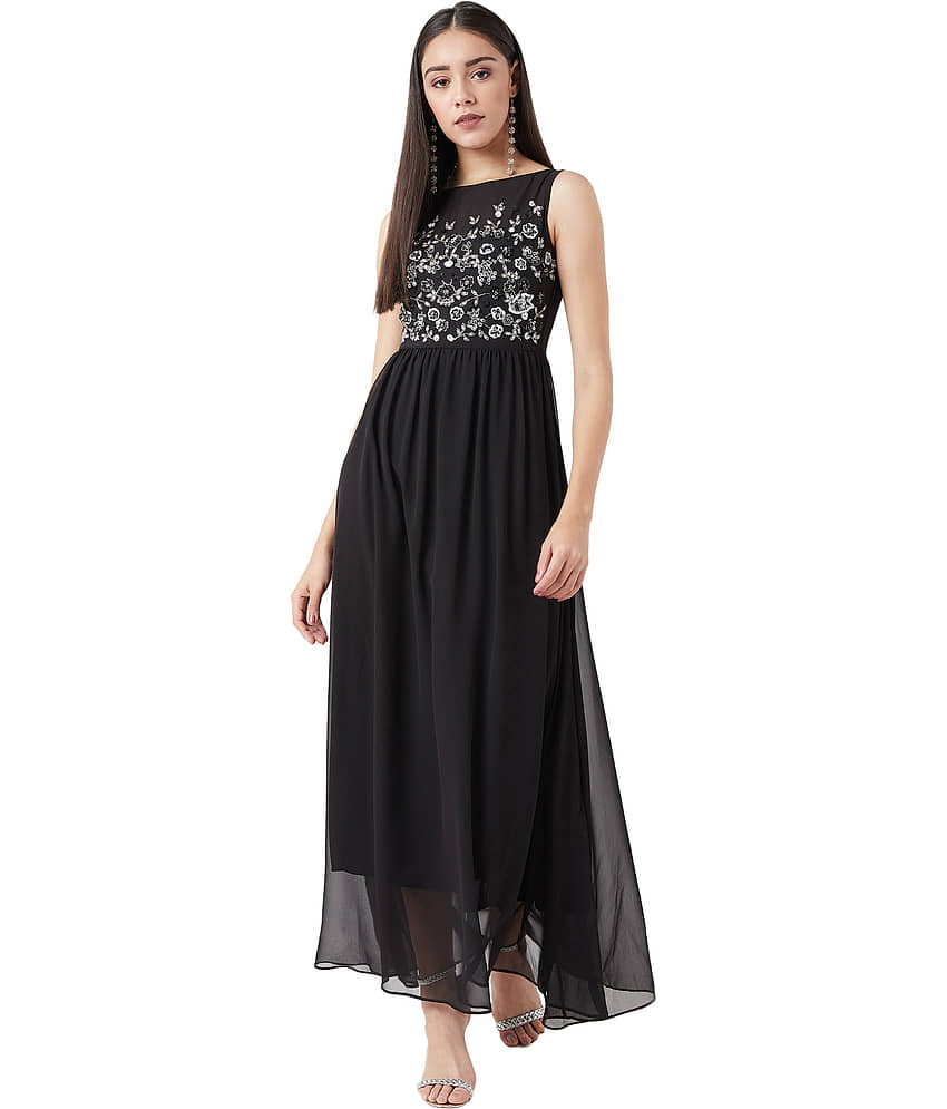 Miss Chase Women Georgette A-line Dress ( Black ) view 2