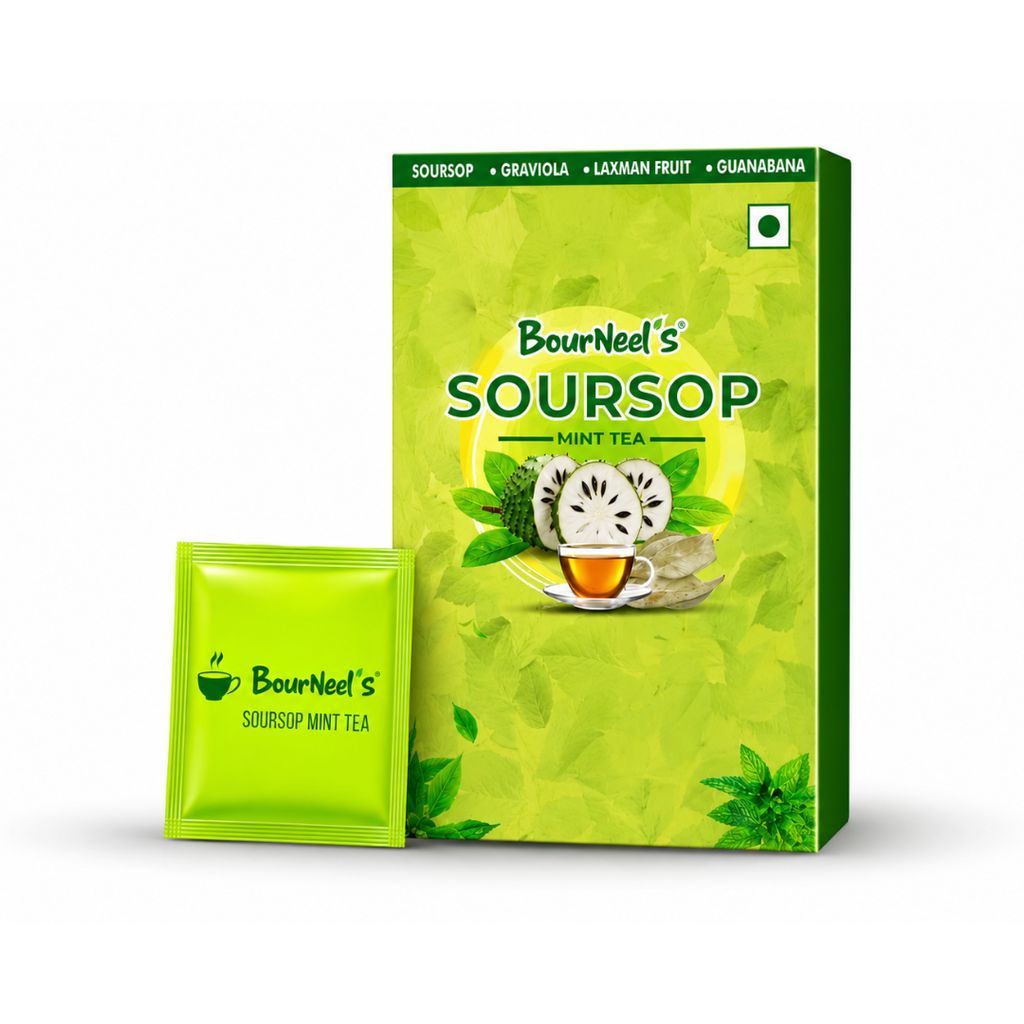 BourNeel's® Soursop Mint Tea Box (20 Bags)|Dipping Tea Bags | Combination of Dry Soursop Leaves & Mint Leaves| No Preservatives | Graviola Laxman Phal Dry Leaves | High Vitamin C |Soursop Mint Kadha Tea |