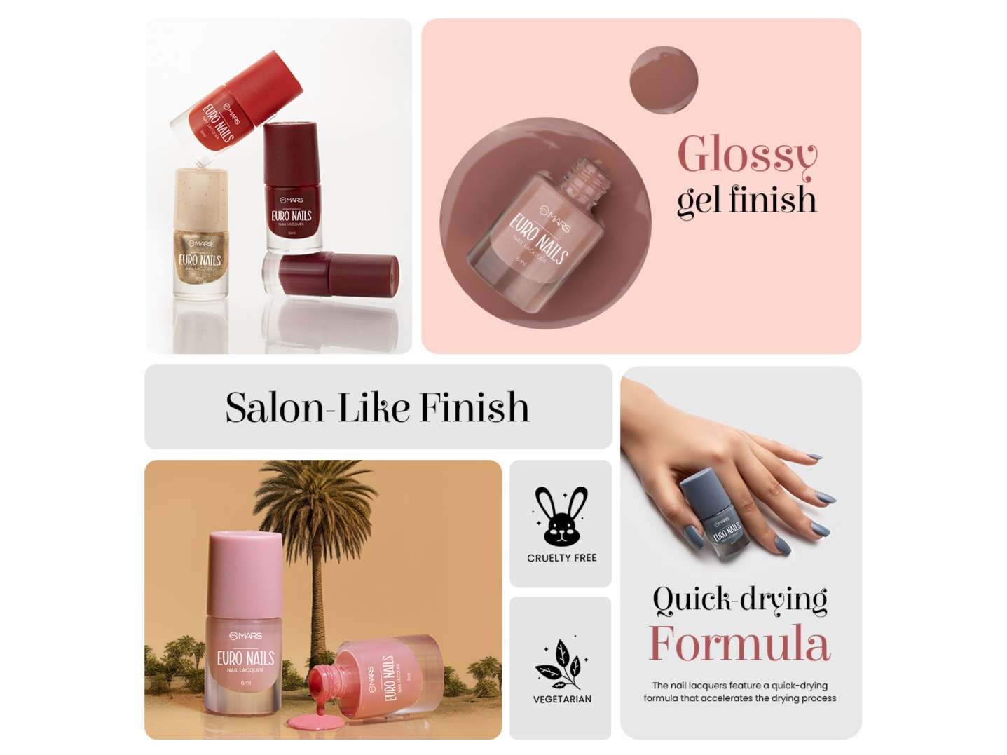 MARS EURO Nail Lacquer, Glossy Gel Finish, Rich Pigmentation, Chip Free, Quick Drying Formula, Long Lasting Nail Polish for Women - 6.0 ml - SHADE-07 view 2