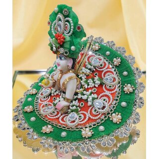 Designer Laddu Gopal Poshak - Green & Red Heavy Work Thakur Ji Dress view 2