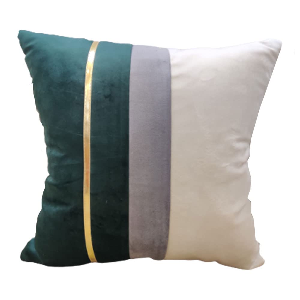 Green Beige Gold Leather Patchwork Velvet 3 Cushion Covers and 1 Table Runner Combo Luxury Modern Pillow Cover Decorative Pillow for Sofa Living Room Bedroom | 16X16 Inches Cushion Cover I 12 X 59 Inches Table Runner I16X16 Inches I view 2