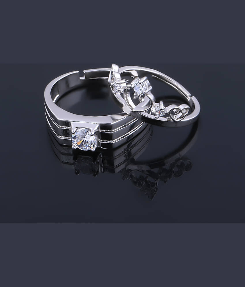 Speical Proposal Crystal Diamond Couple Ring Set Wedding Engagement Valentine Gift Adjustable Silver Plated Ring For Women And Men view 2