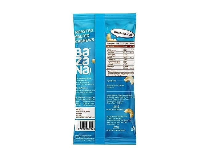 Bazana Roasted Salted Cashews | Nutritious Snack with Essential Nutrients | Perfectly Roasted for Satisfying Crunch | Versatile Snacking Experience | Portion-Controlled Packs, 18g (Pack of 15) view 2