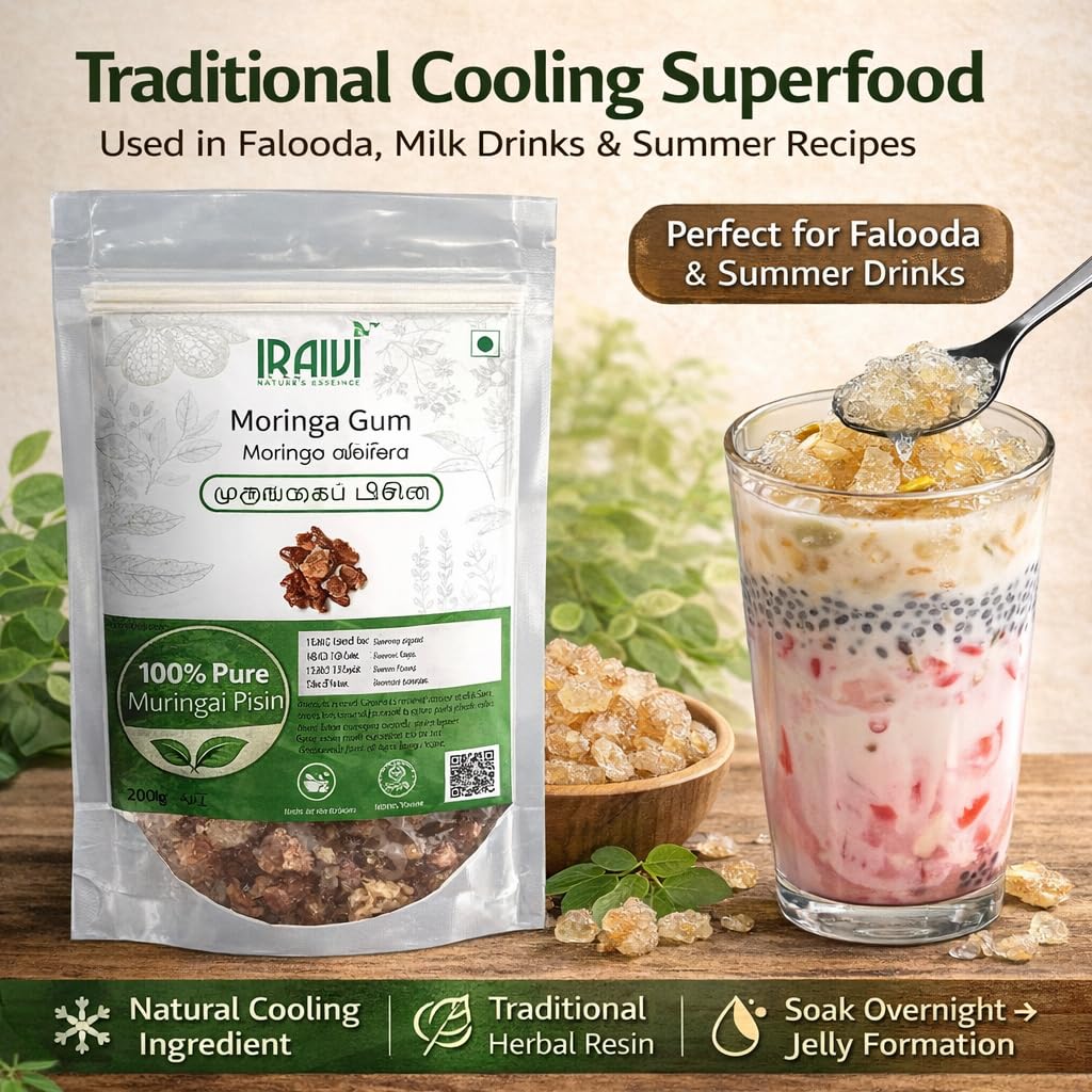 IRAIVI Moringa Gum (Murungai Pisin) 200g | Edible Tree Gum | Natural Cooling Food | Traditional Herbal Resin | Soak & Use for Drinks, Falooda & Summer Wellness | Shigru Gond view 2