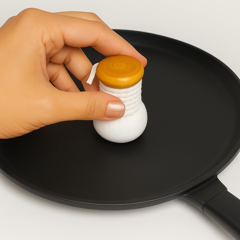 Oil Spreader for Dosa Tawa � Wooden (Pack of 4) � Multicolor Wood Cloth Oil Spread Brush for Iron Dosai Pan � Wooden Round Pastry Brush with Cotton Cloth Wrap � Traditional Spreader � Dosai Kal view 2