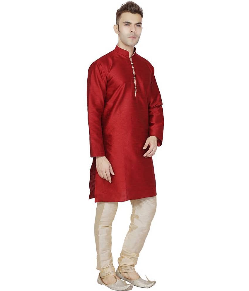 SKAVIJ Red Silk Blend Kurta Pyjama Set view 2