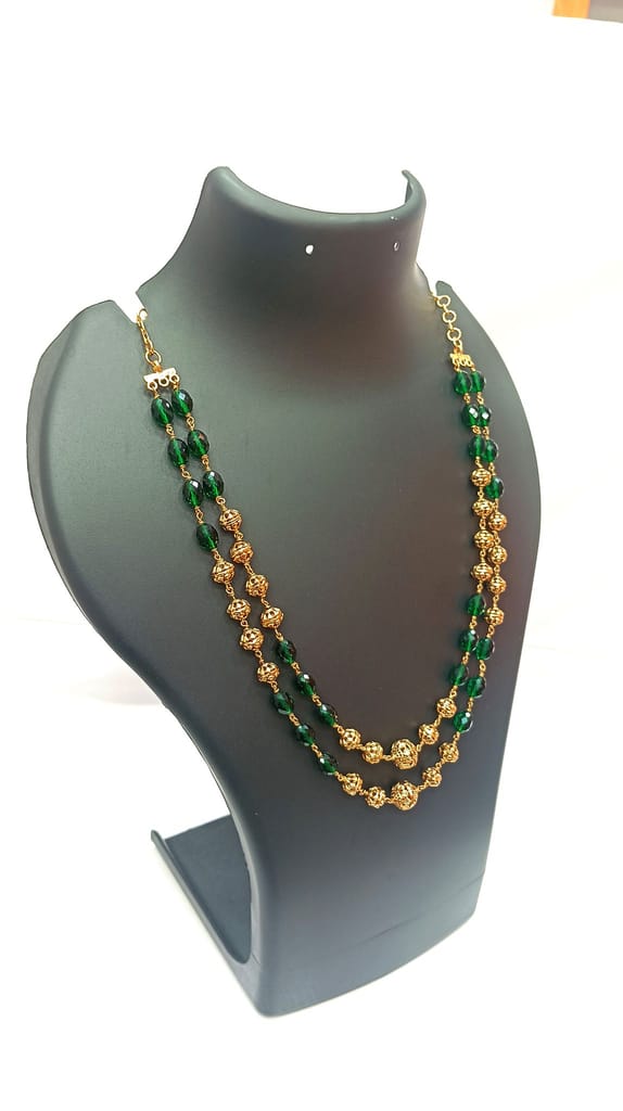 Stunning Emerald Green Beaded Necklace with Golden Beads view 2