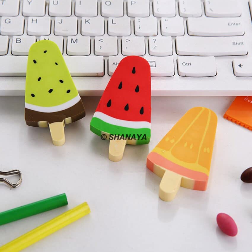 SHANAYA Eraser for Kids Ice Pop Fruit Shaped Pencil Erasers Set Return Gifts for Boys Girls Stationary School Items (Pack of 5 Erasers) view 2