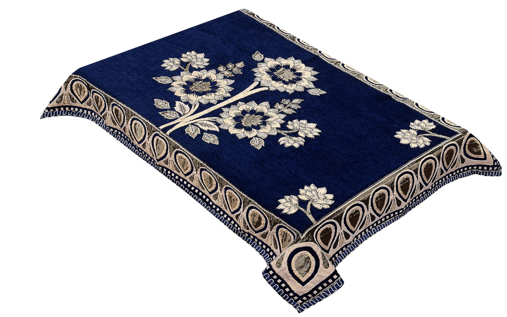 ELOHIM Attractive Floral Design Chenille 4 Seater(36x54 inches) Center Table Cover (Blue Color) view 2