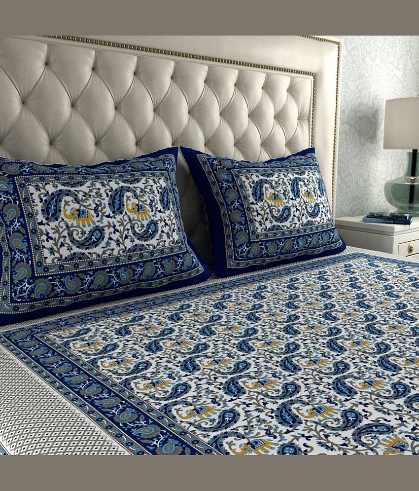 COZYKO Cotton 1 Double Bedsheet with 2 Pillow Covers ( Blue ) view 2