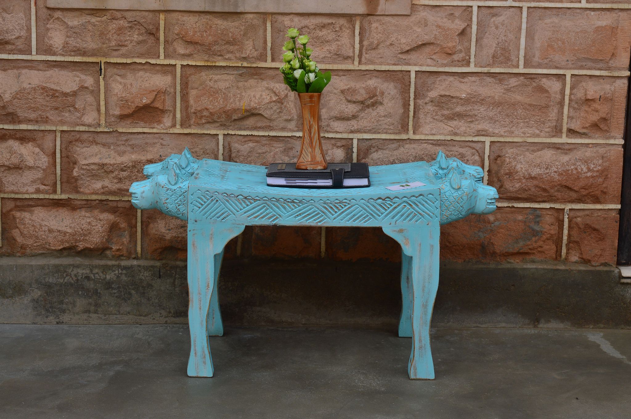Wooden vintage lion face center tabe/ side table/ bed side/ hand made view 2