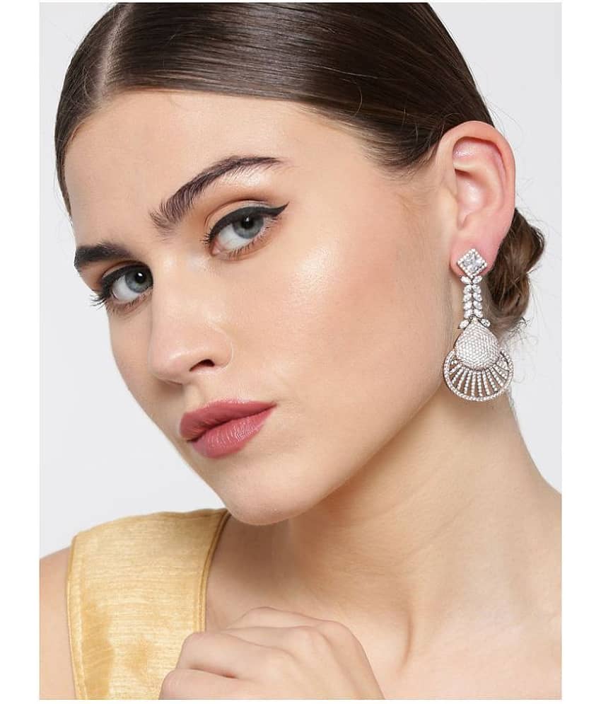 Priyaasi Designer Silver Plated American Diamond Drop Earring for Women and Girls view 2
