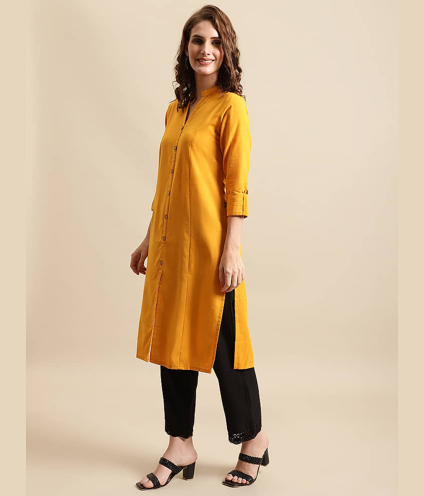 Pistaa - Yellow Cotton Women's Front Slit Kurti ( Pack of 1 ) view 2